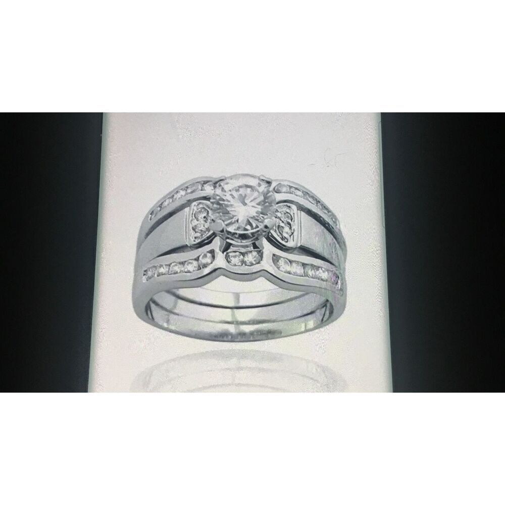 Gorgeous 2 Ct. Bridal Ring & Ring Guard Set Sz 8~Platinum over .925 Sterling